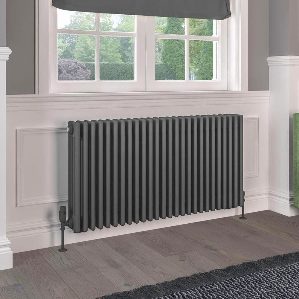 Eastbrook Column Radiator Eastbrook Rivassa Traditional 4 Column Radiator in Matt Anthracite 600 x 1190 / Electric Only