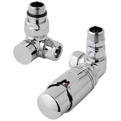 Totally Rads Eastbrook Biava Thermostatic Corner Radiator Valve and Lockshield - Chrome - 12.045