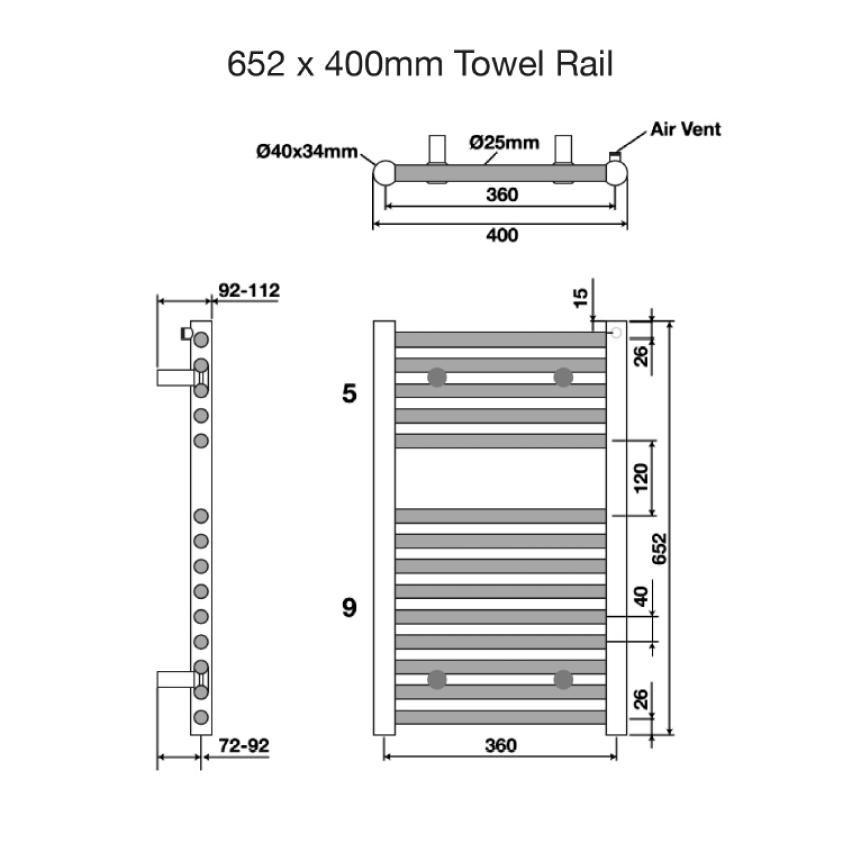 Tissino Ladder Rails Tissino Hugo2 Designer Towel Radiator in Mount Blanc