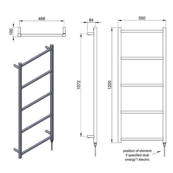 Vogue Ladder Rail Vogue Galaxy Straight Heated Towel Rail in Polished Stainless Steel