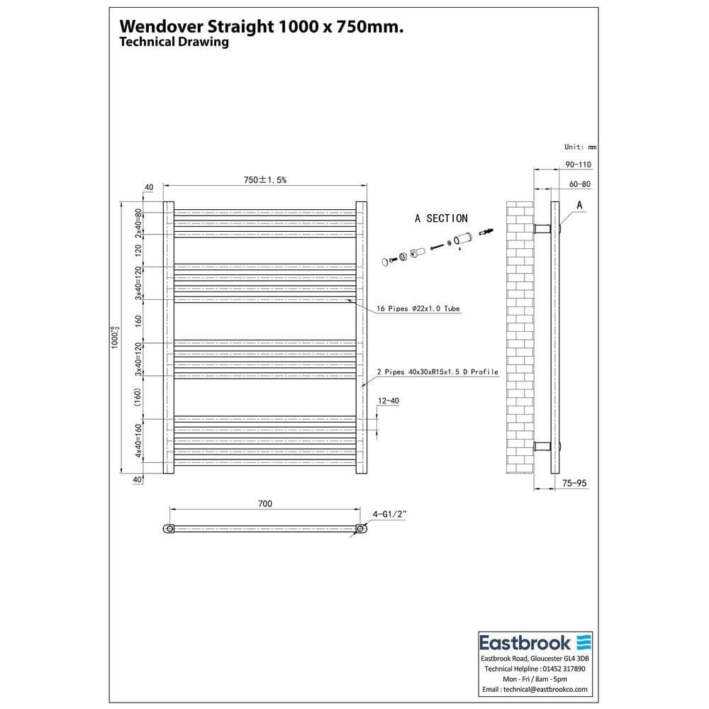 Eastbrook Wendover Straight Vertical Heated Towel Rail in Matt Black
