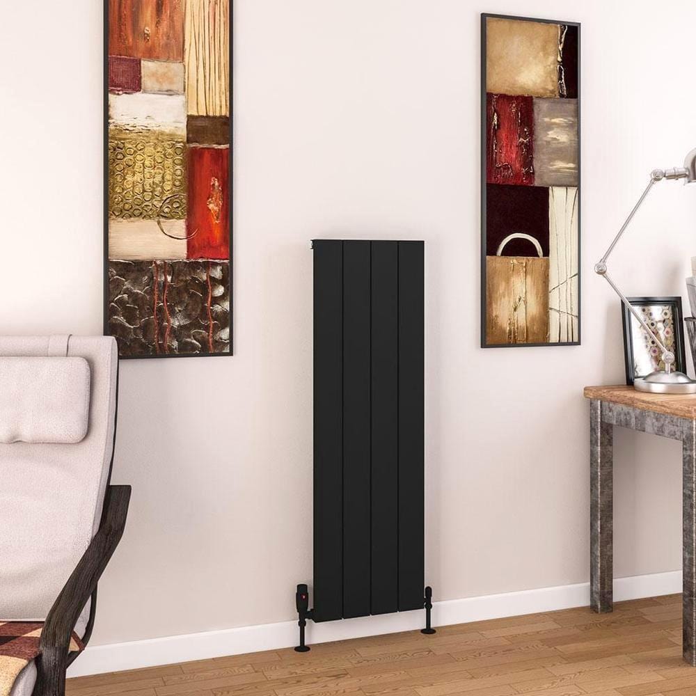 Eastbrook Panel Radiators Eastbrook Charlton Vertical Designer Radiator in Matt Black 1200 x 375 / Dual Fuel