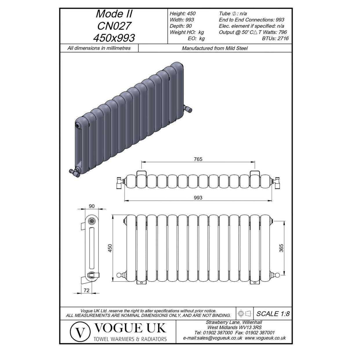 Vogue Column Radiators Vogue Mode II Traditional 2 Column Radiator in Anthracite
