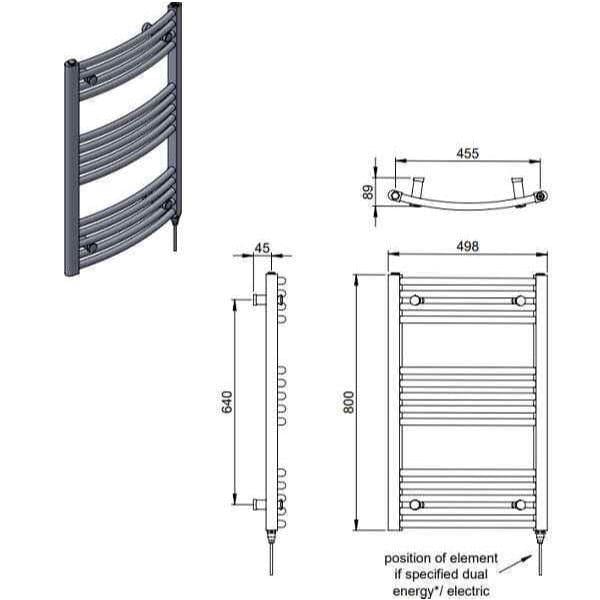 Vogue Ladder Rail Vogue Combes Curved Ladder Towel Rail in Chrome 800 x 500 / Central Heating