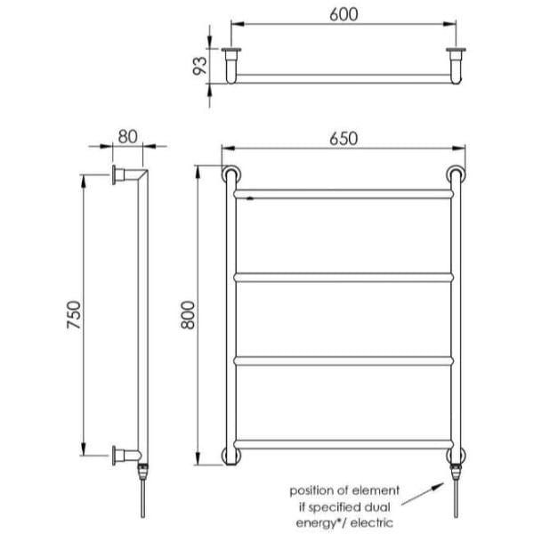 Vogue Ladder Rails Vogue Vivid Straight Heated Towel Rail in Chrome