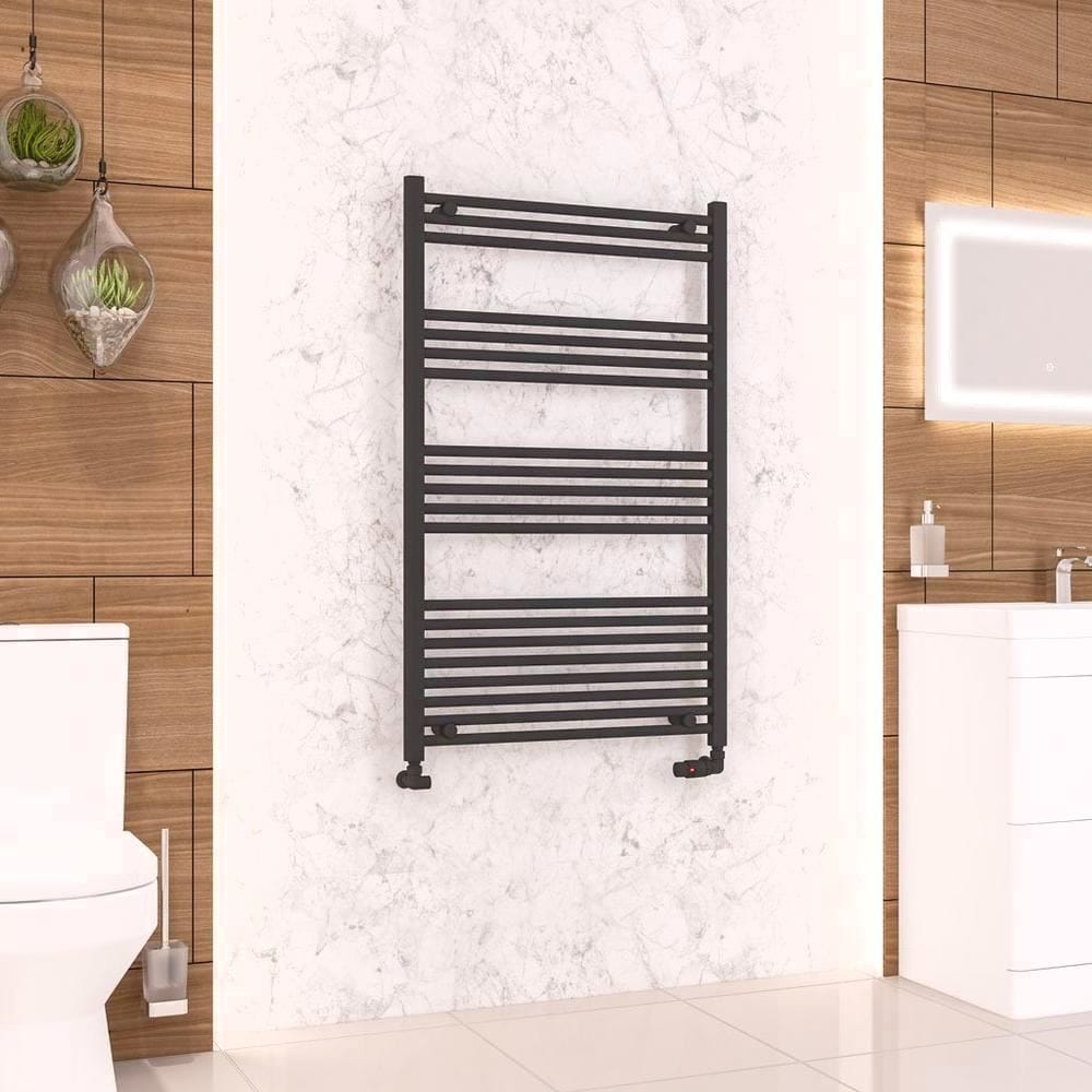 Eastbrook Ladder Rail Eastbrook Wendover Straight Vertical Heated Towel Rail in Matt Black 1200 x 750 / Electric Only