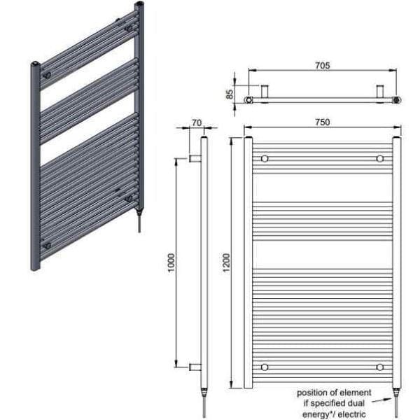 Vogue Ladder Rails Vogue Axis Straight Ladder Towel Rail in Chrome