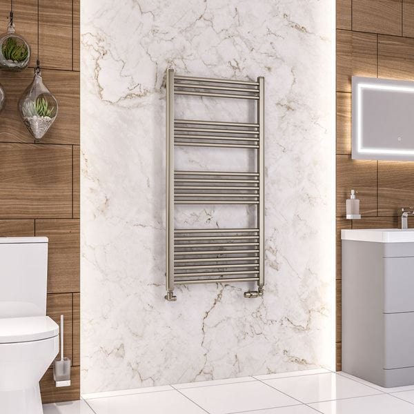 Eastbrook Ladder Rails Eastbrook Wendover Straight Heated Towel Rail in Brushed Brass 1200 x 600 / Dual Fuel