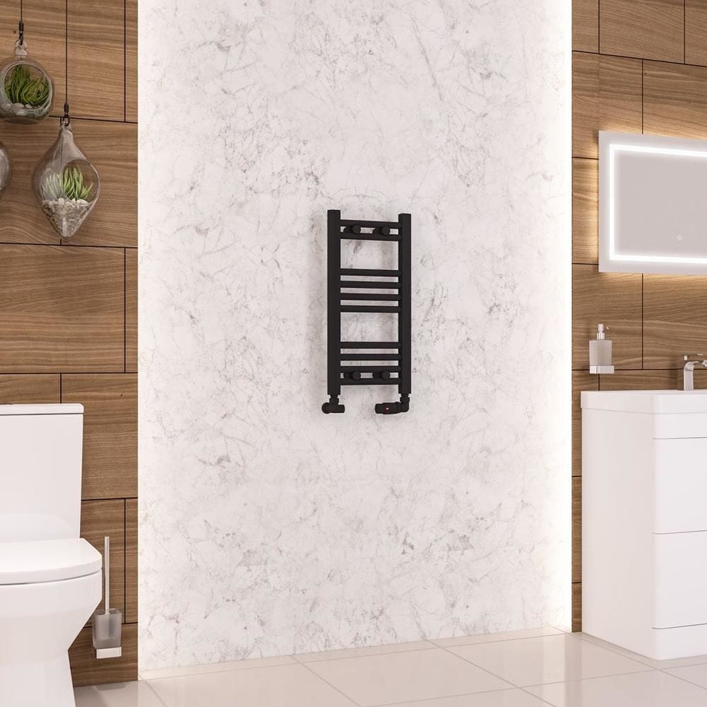 Eastbrook Ladder Rail Eastbrook Wendover Straight Vertical Heated Towel Rail in Matt Black 600 x 300 / Central Heating