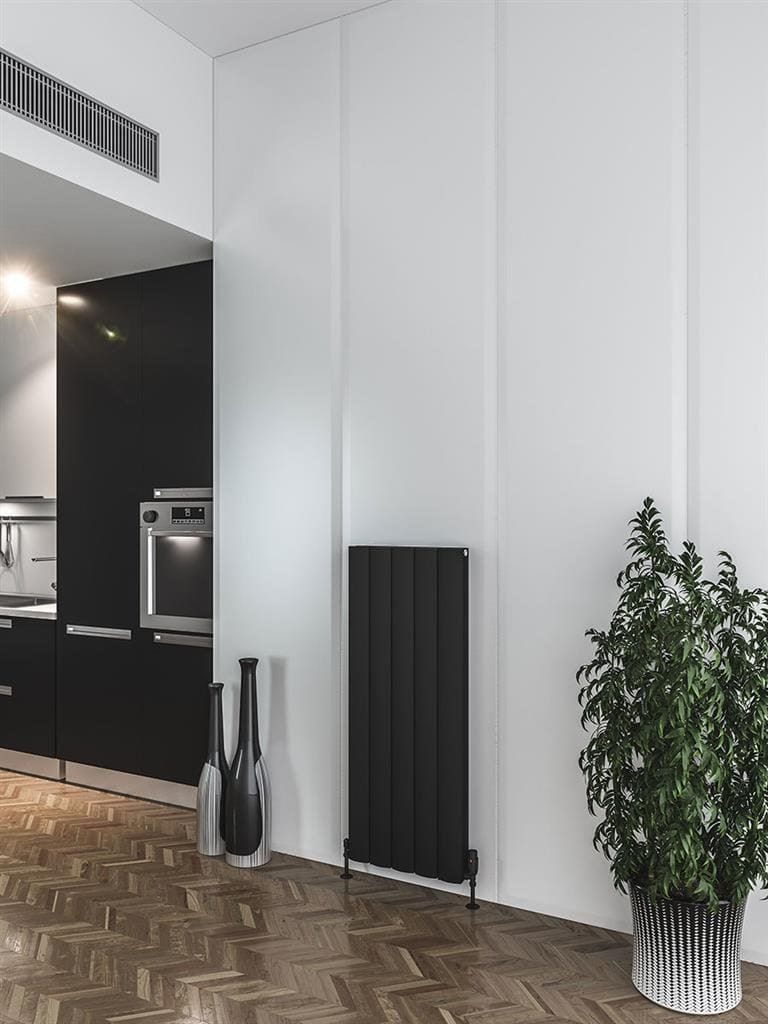 Eastbrook Panel Radiators Eastbrook Guardia Straight Vertical Aluminium Radiator in Matt Black 1200 x 470