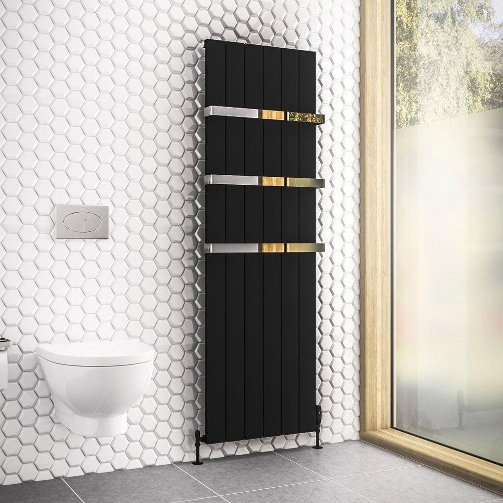 Eastbrook Panel Radiator Eastbrook Rosano Straight Vertical Aluminium Radiator in Matt Black 1800 x 565mm / Dual Fuel