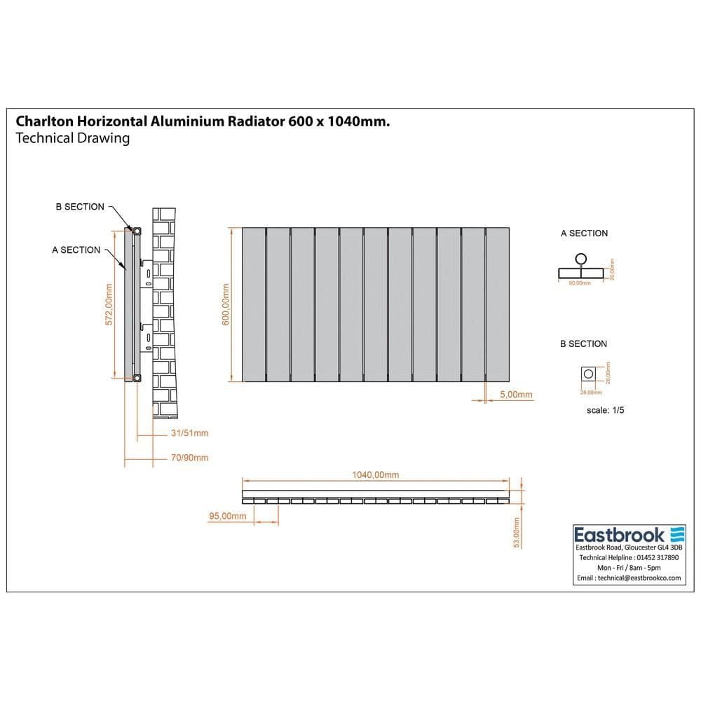 Eastbrook Flat Panel Radiators Eastbrook Charlton Horizontal Designer Radiator in Matt Anthracite