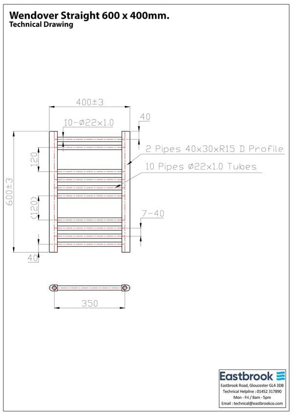 Eastbrook Ladder Rail Eastbrook Wendover Straight Heated Towel Rail in Anthracite