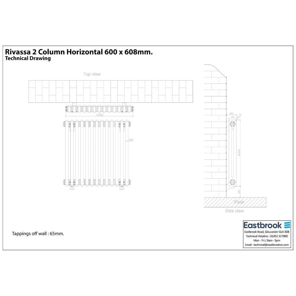 Eastbrook Column Radiator Eastbrook Rivassa Traditional 2 Column Radiator in Matt Black