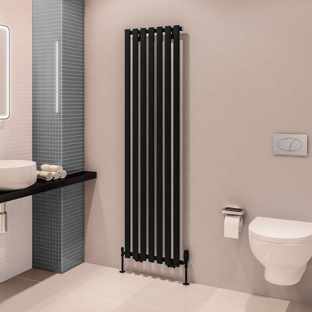 Eastbrook Designer Towel Radiator Eastbrook Tunstall Straight Vertical Designer Radiator in Matt Black 1800 x 490mm