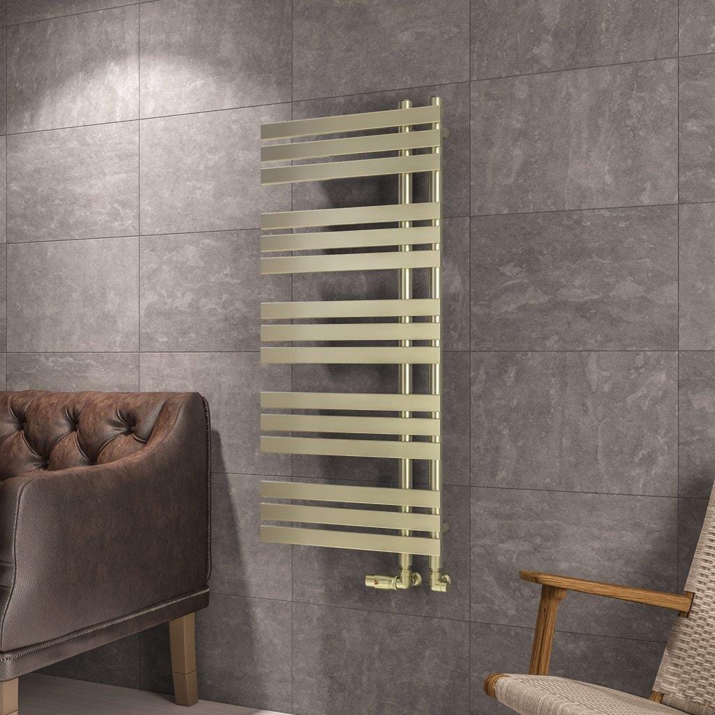 Eastbrook Designer Towel Radiators Eastbrook Leonardo Straight Vertical Heated Towel Rail in Brushed Brass