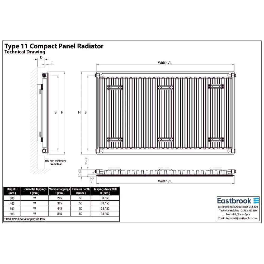 Aquarius Type 11 Compact Panel Radiator In Gloss White