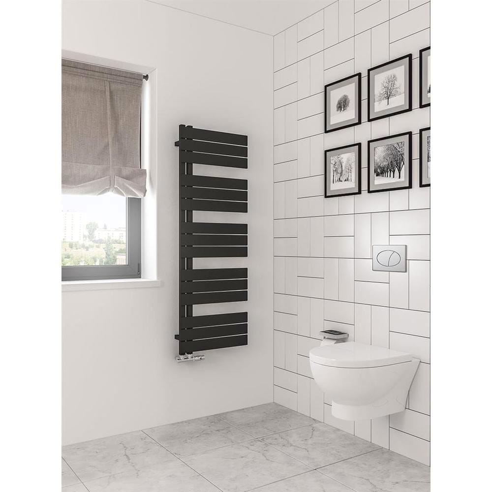 Eastbrook Designer Towel Radiator Eastbrook Helmsley Straight Vertical Designer Towel Rail in Matt Black 1400 x 500 / Dual Fuel