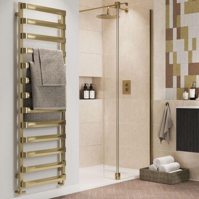 Crosswater Designer Towel Radiator Crosswater Air Designer Towel Radiator in Brushed Brass 1630 x 500 / Dual Fuel