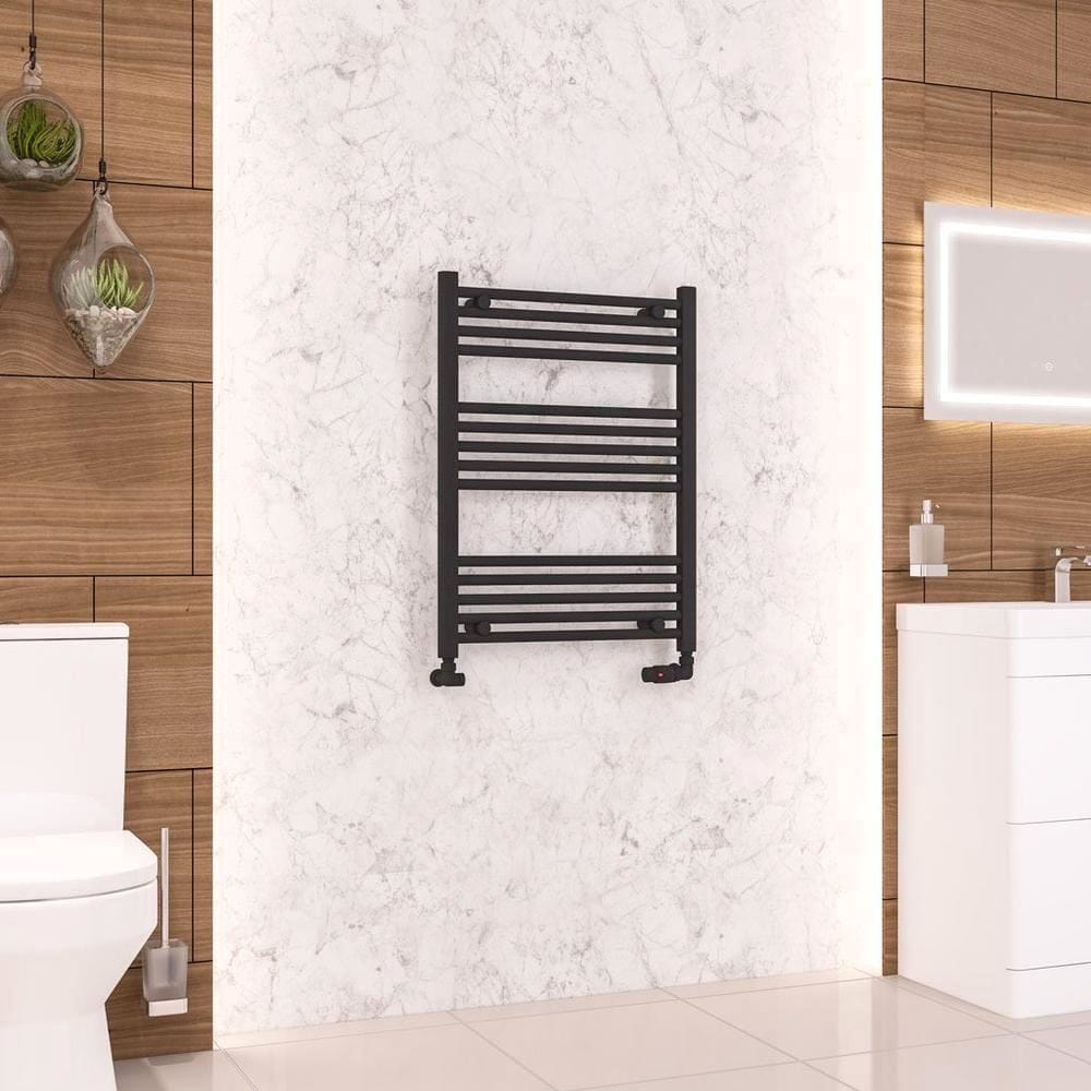 Eastbrook Ladder Rail Eastbrook Wendover Straight Vertical Heated Towel Rail in Matt Black 800 x 600 / Dual Fuel