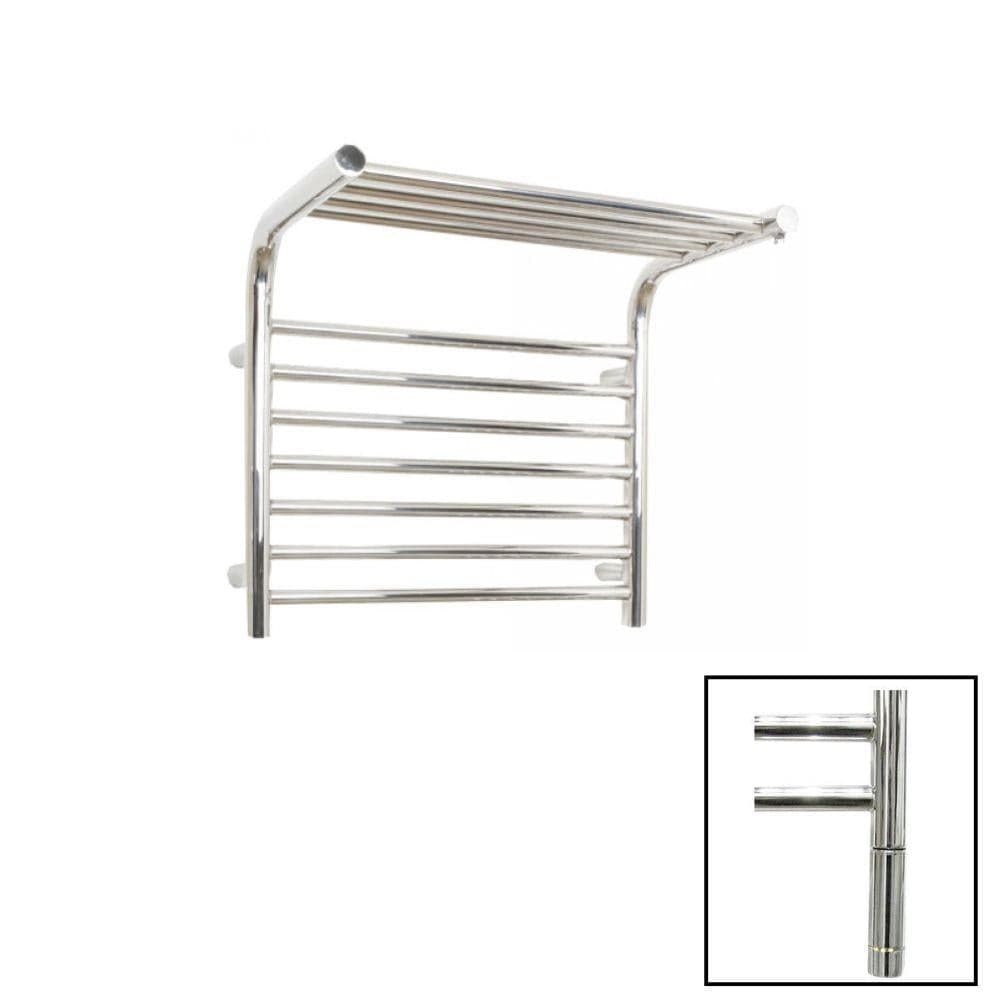 JIS Designer Towel Radiator JIS Sussex Newhaven Heated Shelf Towel Rail Polished Chrome / Electric Only with Cylindrical Adjustable Element