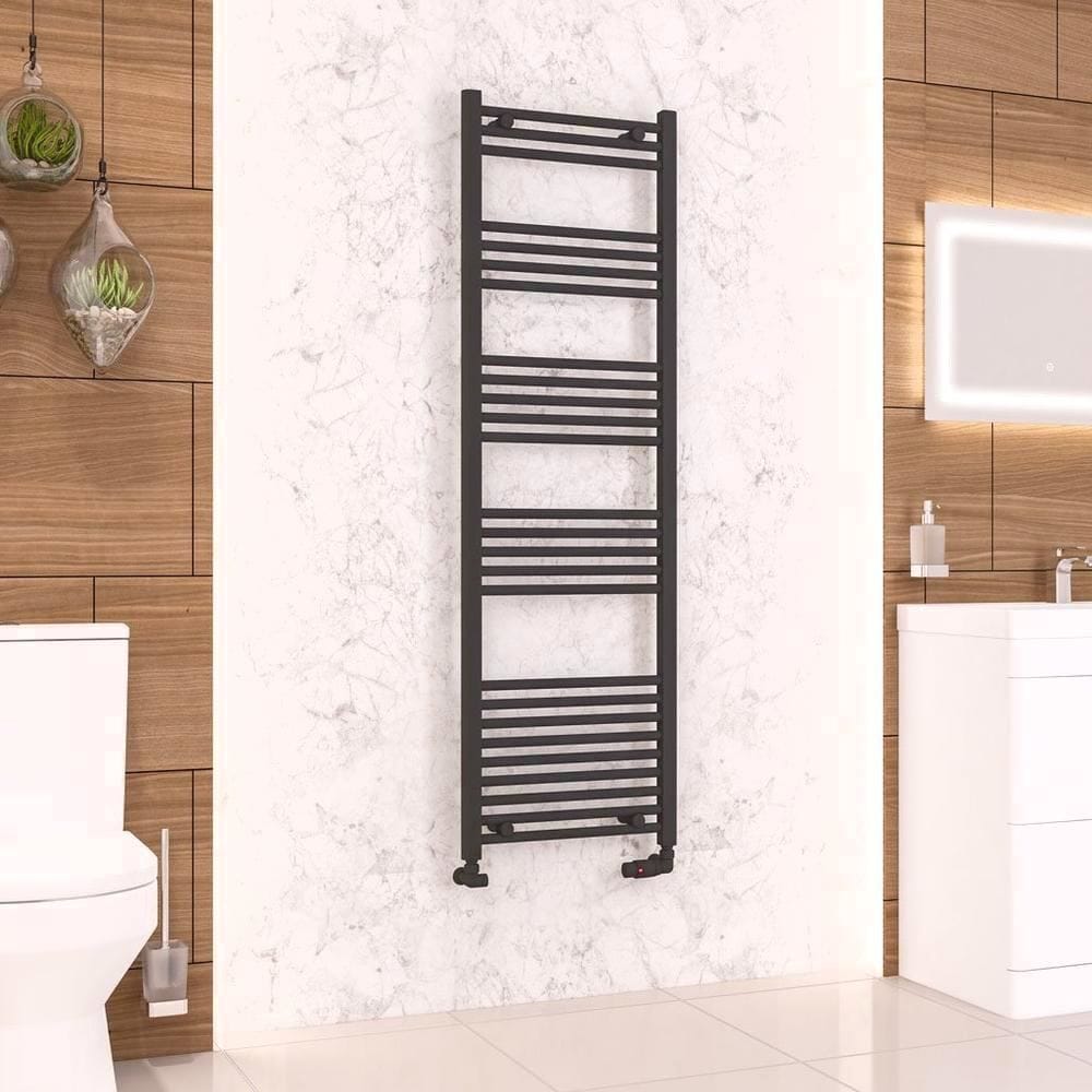 Eastbrook Ladder Rails Eastbrook Wendover Straight Vertical Heated Towel Rail in Matt Black 1600 x 500 / Electric Only