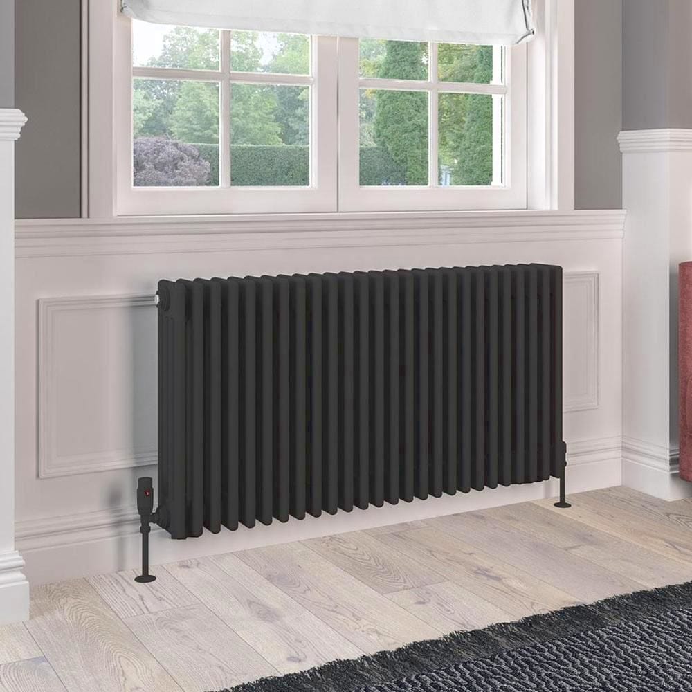 Eastbrook Column Radiator Eastbrook Rivassa Traditional 4 Column Radiator in Matt Black 600 x 1190 / Electric Only