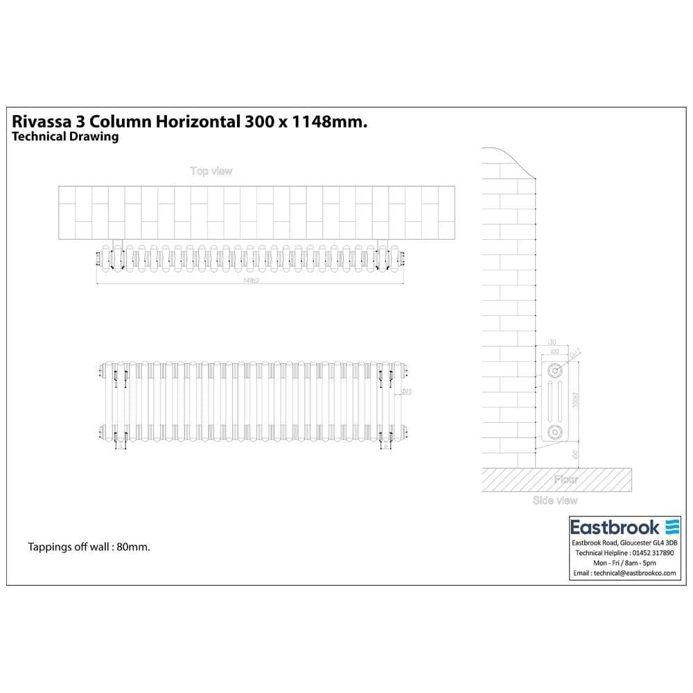Eastbrook Column Radiator Eastbrook Rivassa Traditional 3 Column Radiator in Matt Black