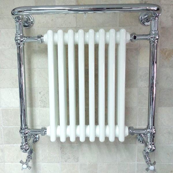 Heritage Insert Radiators Heritage Clifton Traditional Straight Vertical Heated Towel Radiator - Wall Mounted - 685 x 675 - Chrome/White - AHC101