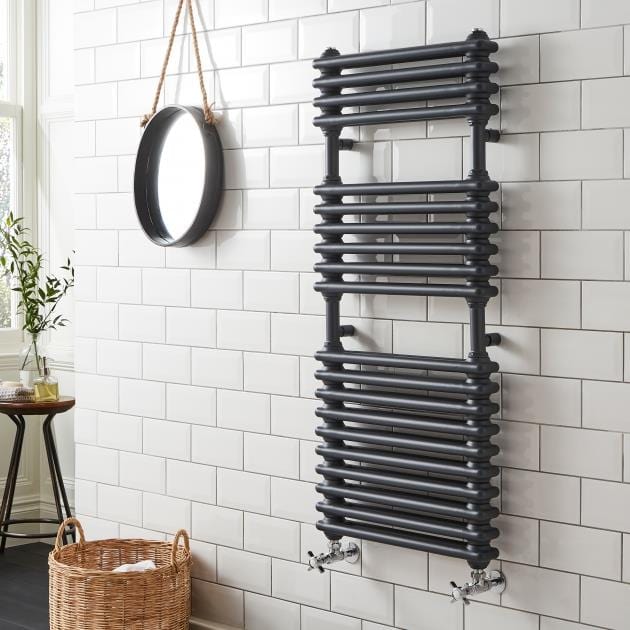 KRAD Designer Towel Radiators K-RAD Kolumn Straight Vertical Heated Towel Radiator in Matte Anthracite 1140 x 500