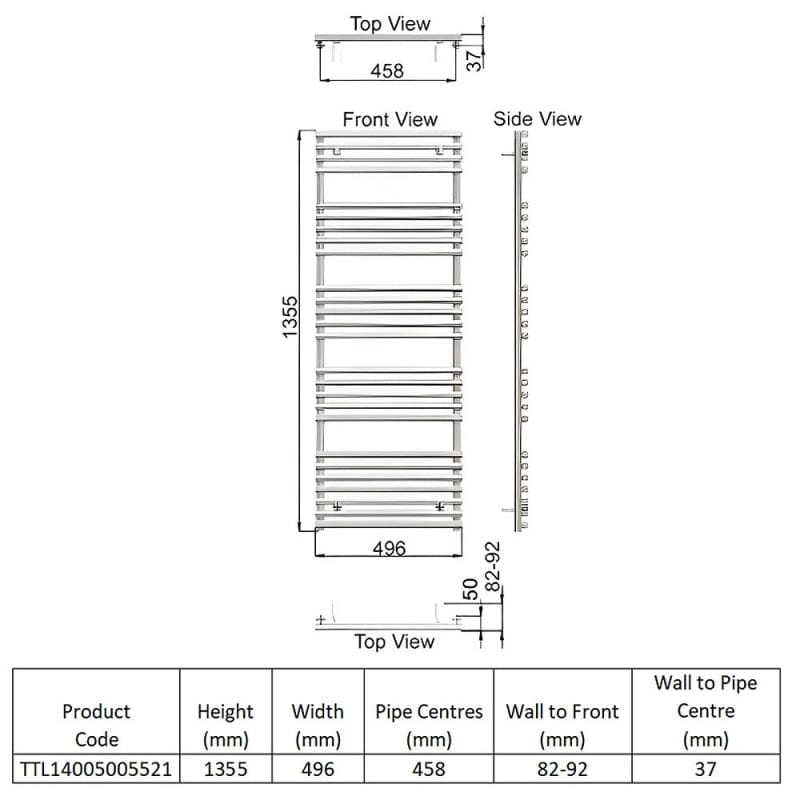 Redroom Designer Towel Radiators Redroom TT Lux Straight Vertical Heated Towel Rail in Quartz White