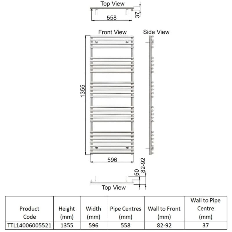 Redroom Designer Towel Radiators Redroom TT Lux Straight Vertical Heated Towel Rail in Quartz White