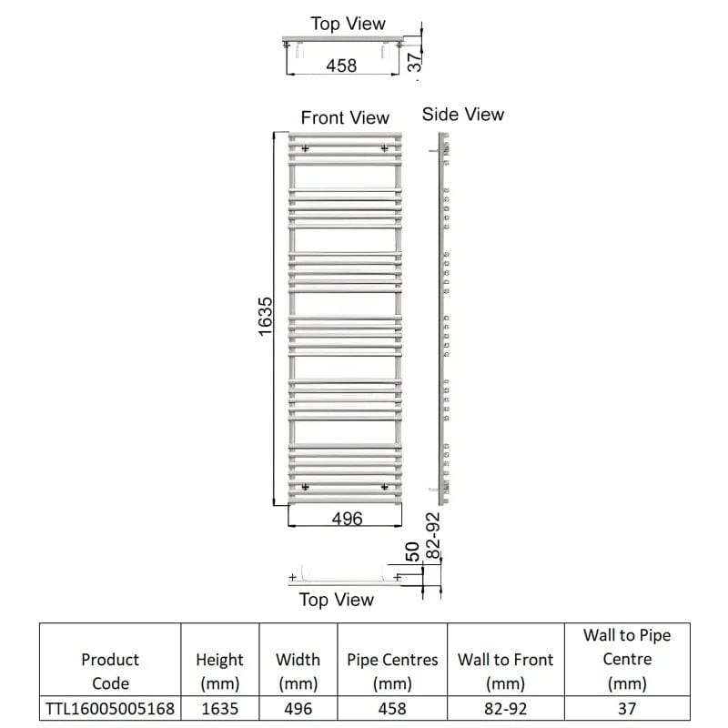 Redroom Designer Towel Radiators Redroom TT Lux Straight Vertical Heated Towel Rail in Hammered Silver