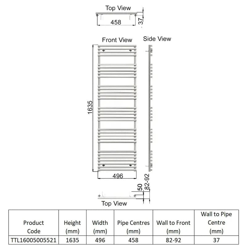 Redroom Designer Towel Radiators Redroom TT Lux Straight Vertical Heated Towel Rail in Quartz White