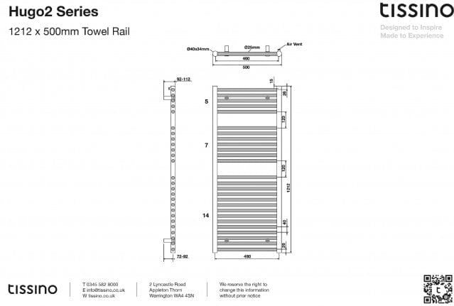 Tissino Ladder Rails Tissino Hugo2 Designer Towel Radiator in Mont Blanc