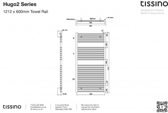 Tissino Ladder Rails Tissino Hugo2 Designer Towel Radiator in Mont Blanc