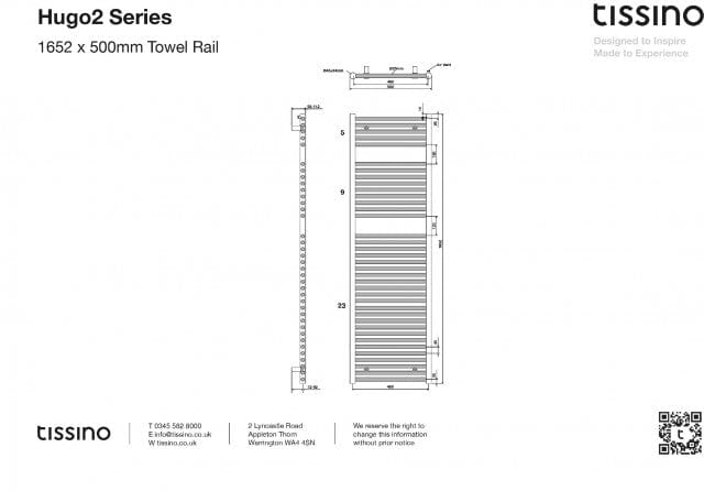 Tissino Ladder Rails Tissino Hugo2 Designer Towel Radiator in Mont Blanc