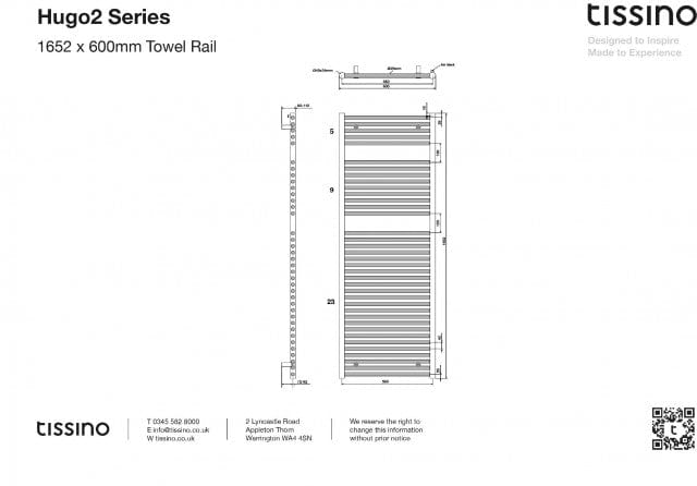 Tissino Ladder Rails Tissino Hugo2 Designer Towel Radiator in Mont Blanc