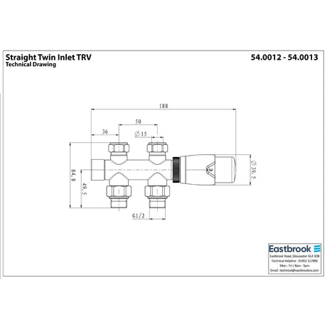 Totally Rads Radiator Valves Eastbrook Straight Twin Inlet Thermostatic Radiator Valve 15mm