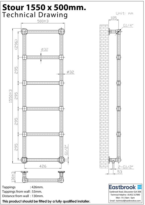 Eastbrook Traditional Towel Rail Eastbrook Stour Vertical Traditional Heated Towel Rail in Matt White