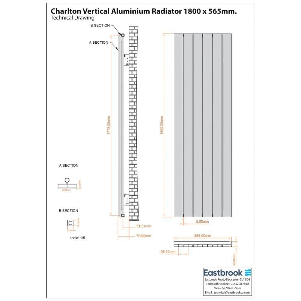 Eastbrook Panel Radiator Eastbrook Charlton Vertical Designer Radiator in Matt White