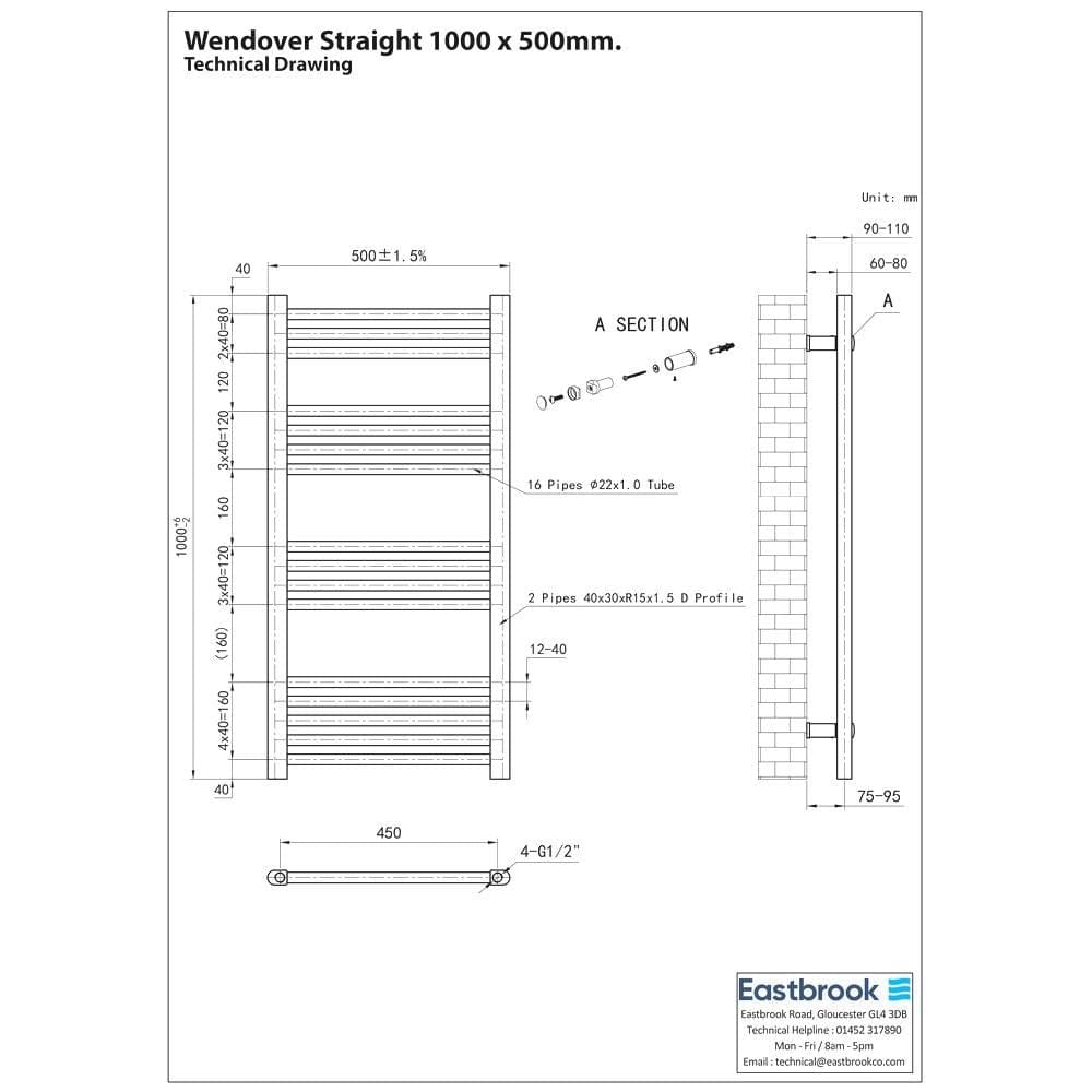 Eastbrook Wendover Straight Vertical Heated Towel Rail in Matt Black
