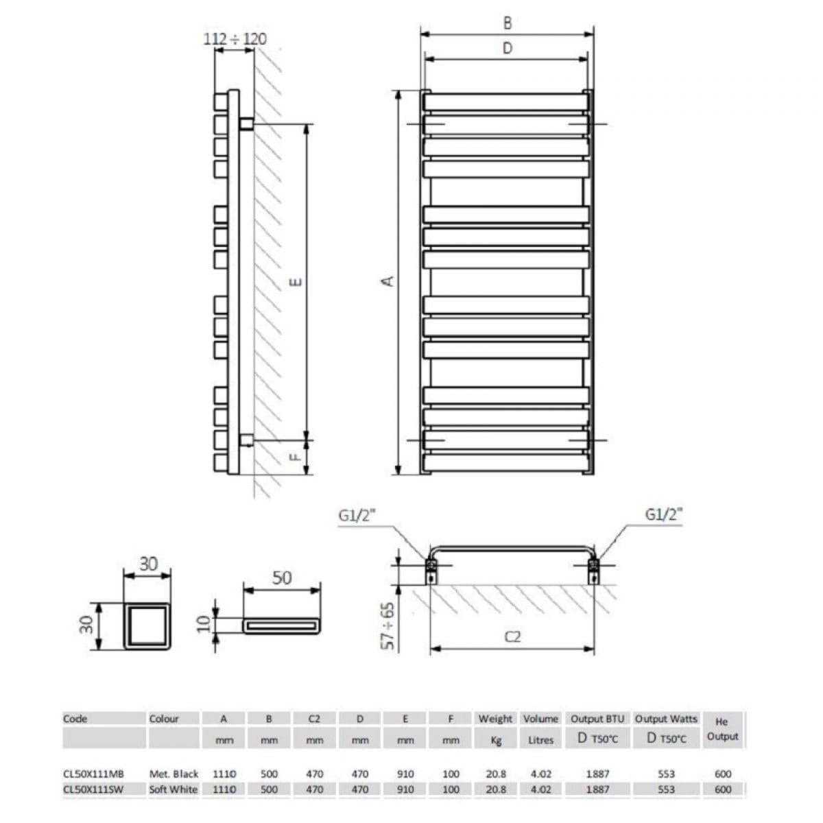 Crosswater Designer Towel Radiator Crosswater Celeste Designer Towel Rail in Metallic Black