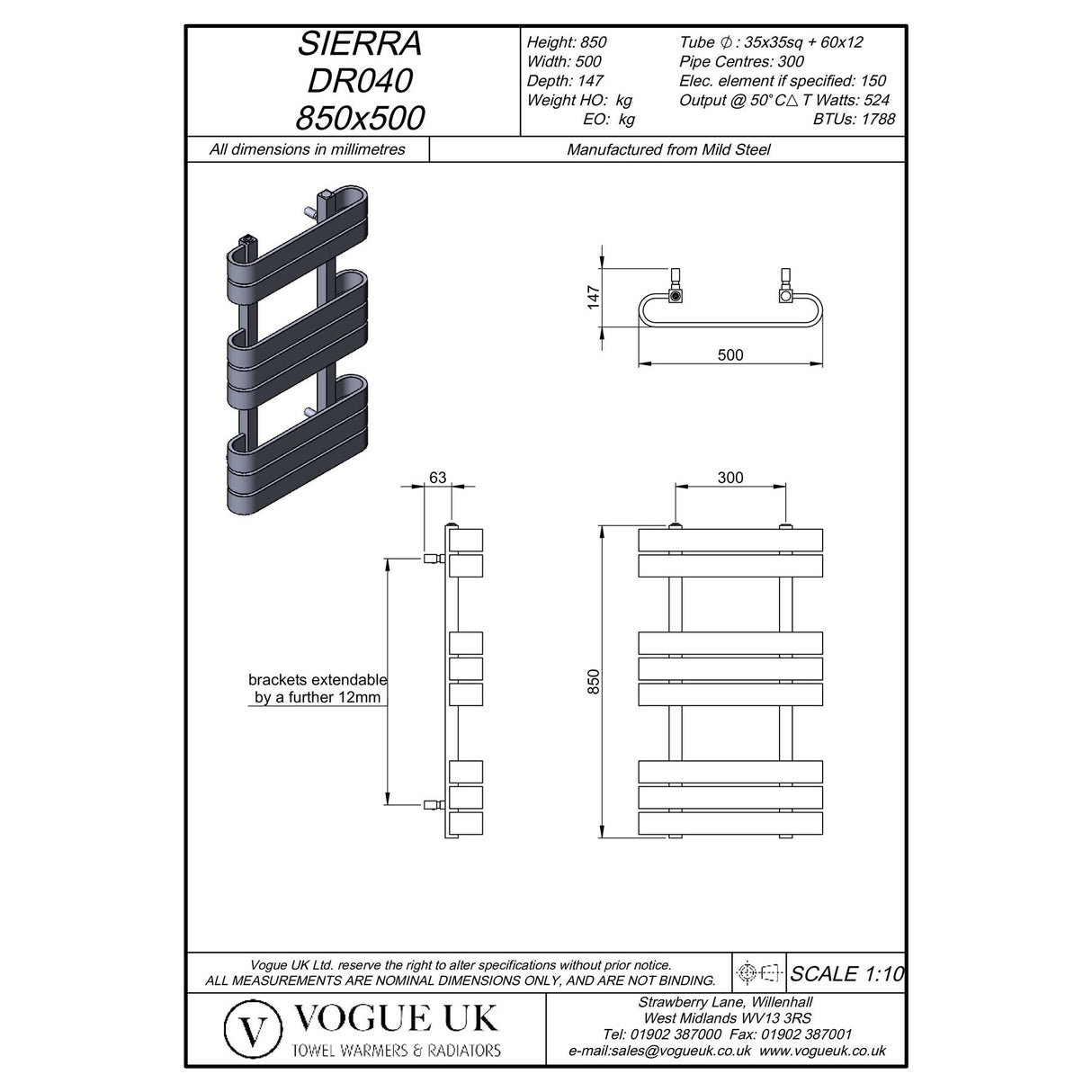 Vogue Contrast Designer Radiator in Matt Black
