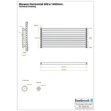 Eastbrook Designer Towel Radiator Eastbrook Murano Horizontal Designer Radiator in Gloss White