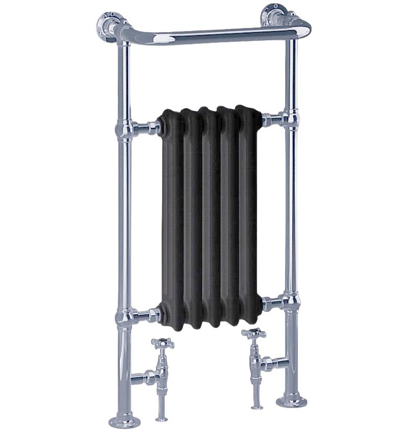 Heritage Baby Clifton Traditional Straight Vertical Heated Towel Radiator - 940 x 498 - Chrome/Black - AHC80