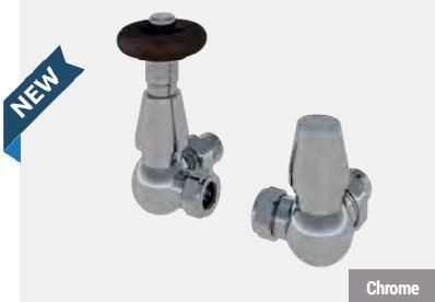 Eastbrook Thermostatic 15mm Corner Radiator Valve with Lockshield Pair - Chrome - 54.0010