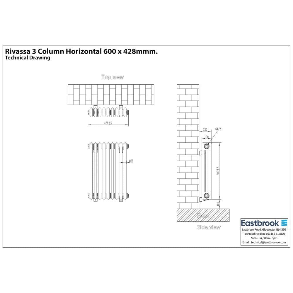 Eastbrook Rivassa Traditional 3 Column Radiator in Matt Black
