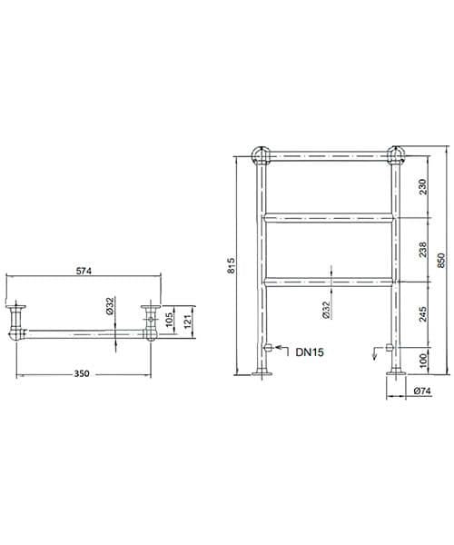 Heritage Portland Traditional Heated Towel Rail - Floor Mounted - 850 x 575 - Chrome - AHC76