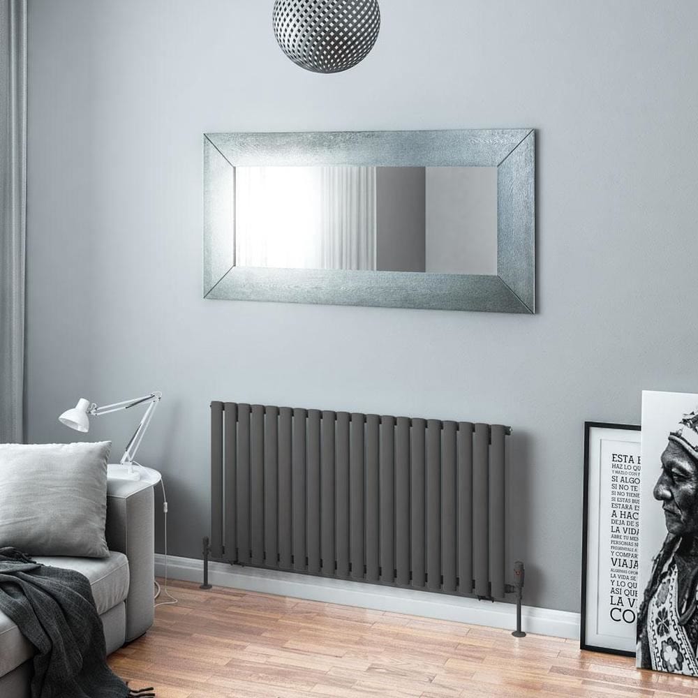 Eastbrook Panel Radiator Eastbrook Tunstall Straight Horizontal Designer Radiator in Matt Anthracite 600 x 1179mm